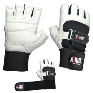 Flextni ProLeather™ White Edition – All-Leather Gym Gloves for Elite Grip & Timeless Style